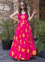 Heavy Rayon Pink Festival Wear Printed Readymade Gown